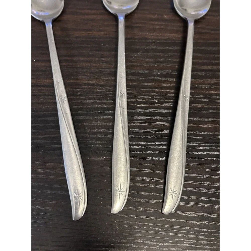 Lot of 3 Atomic MCM Oneida Community Twin Star Stainless Iced Tea Spoons 7 1/2
